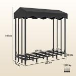 Suporte para Lenha com Cobertura Estante para Lenha de Metal com Estrutura Reforçada e Anéis de Bloqueio 143x70x145 cm Preto