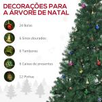 Árvore de Natal Artificial 210cm Ignífugo com 1036 Ramos 53 Decorações Folhas de PVC e Suporte Metálico Verde