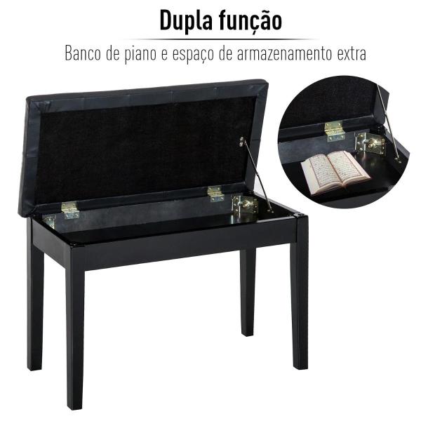 Banco de Piano Banco para Piano com Espaço de Armazenamento Assento de Couro Sintético Acolchoado76x36x50cm Preto