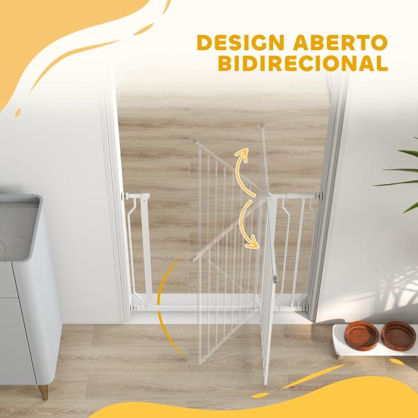Barreira de Segurança para Cães Extensível para Escadas e Portas 75 - 95cm com Extensão de 10 cm Altura 76 cm Branco