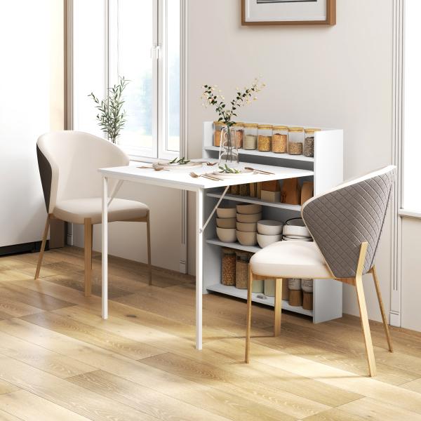 Mesa Dobrável de Jantar Mesa de Cozinha com Folha Abatível 4 Compartimentos Até 3 Pessoas 78,5x91x93 cm Branco