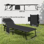 Conjunto de 2 Espreguiçadeiras Jardim Dobráveis com Apoio de Cabeça e Encosto Reclinável em 5 Posições 200x57x38 cm Preto