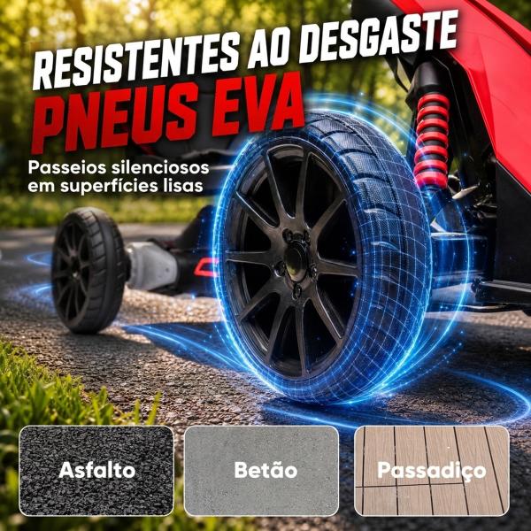 Go Kart Elétrico para Crianças Kart a Bateria 12V Velocidade Ajustável 3 - 5 km/h e Cinto de Segurança 100x58x58,5 cm Vermelho