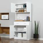 Armário de Cozinha com Gaveta 4 Portas e Prateleiras Interiores Ajustável em Altura Móvel Auxiliar de Armazenamento Moderno para Sala de Jantar Sala de Estar 80x40x180cm Branco