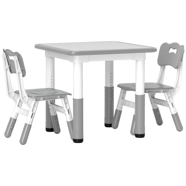 Mesa e Cadeiras para Crianças de 3 Peças com Altura Ajustável para Sala de Jogos Quarto Escola Infantil Branco e Cinza