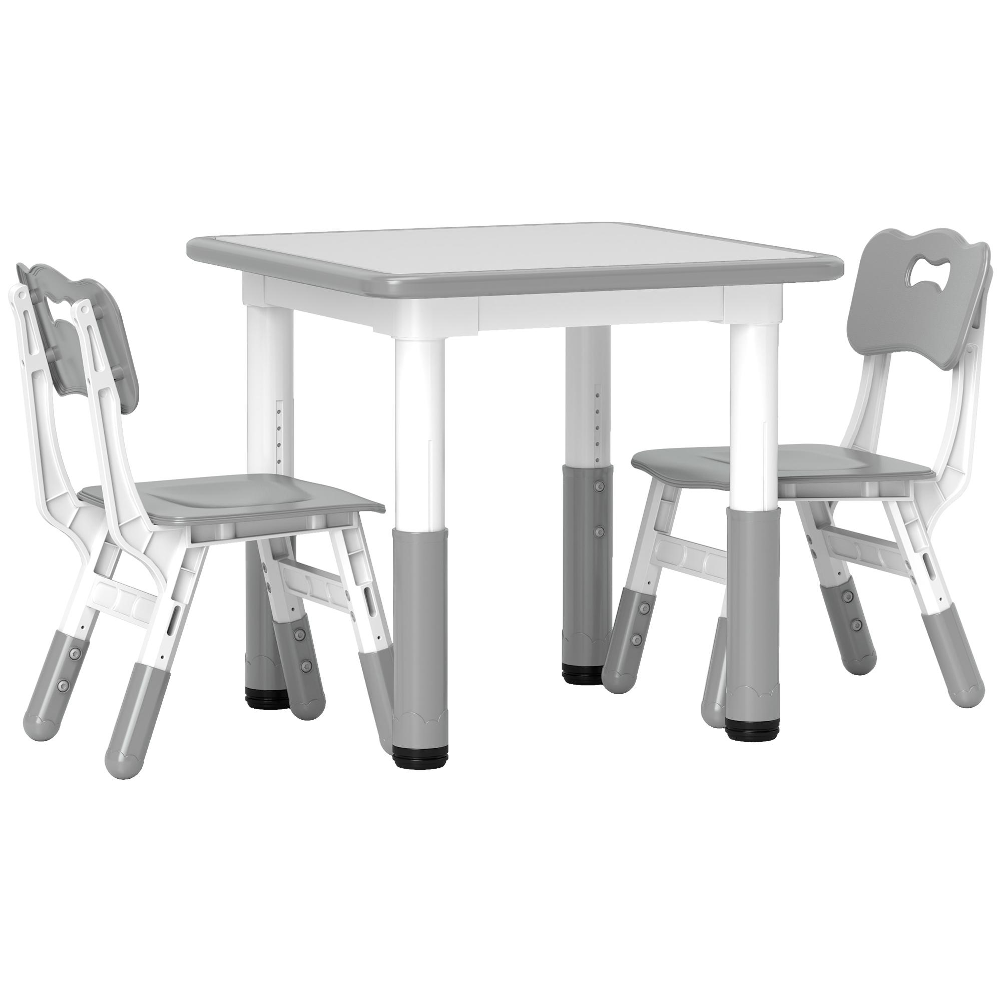 Mesa e Cadeiras para Crianças de 3 Peças com Altura Ajustável para Sala de Jogos Quarto Escola Infantil Branco e Cinza