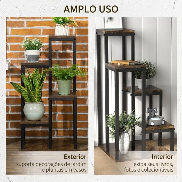 Suporte para Plantas de 4 Níveis com Base, Estante para Vasos para Interior e Exterior, 40x40x81 cm, Castanho