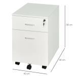 Bloco de Gavetas de Madeira Móvel para Arquivos no Escritório com 5 Rodas para Escritório Secretaria 40x49x58 cm Branco