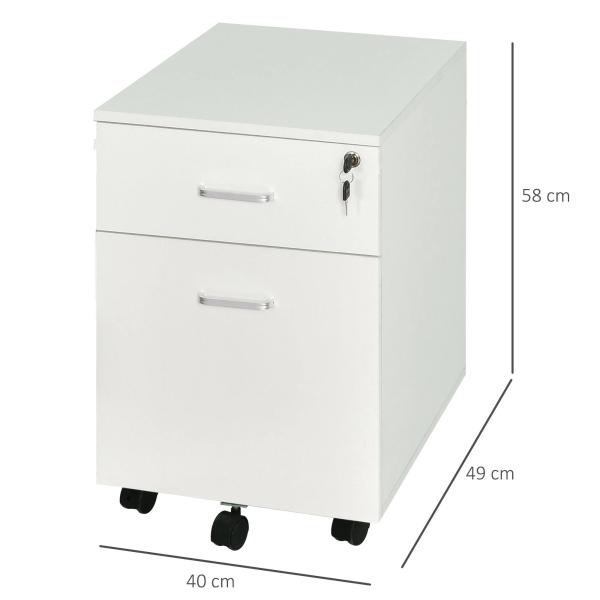 Bloco de Gavetas de Madeira Móvel para Arquivos no Escritório com 5 Rodas para Escritório Secretaria 40x49x58 cm Branco