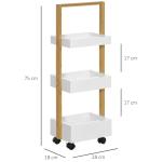 Carrinho de Casa de Banho de Bambu com Rodas e 3 Cestos de Armazenamento 28x18x75 cm Branco e Madeira