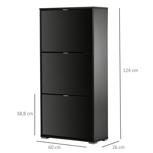 Armário de Sapatos Moderno Sapateira para Corredor Entrada com 6 Prateleiras de Armazenamento Espaço de Exibição 60x26x124cm Preto
