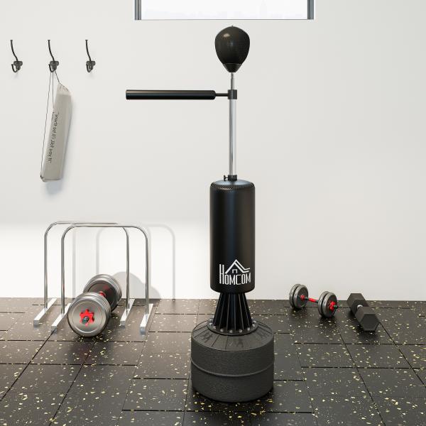 Punching Ball de Boxe com Altura Ajustável com Barra Giratória 360° e Base Preenchida 88x48x155 - 205 cm Preto