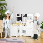 Cozinha Infantil de Madeira para Crianças de 3 - 6 Anos com Sons 14 Acessórios Cozinha Infantil com Telefone Lavatório Microondas e Grifo 82x65x87cm Branco