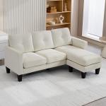 Sofá Chaise Longue Sofá em Forma de L Estofado em Poliéster Sofá de Canto Reversível 186x130x84 cm Creme