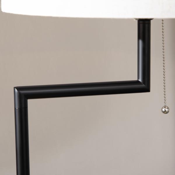 Candeeiro de Pé com Mesa Auxiliar Lâmpada E27 Máx. 40W Ecrã de Linho Interruptor de Corrente e Carregador USB Ø40x168cm Preto e Madeira
