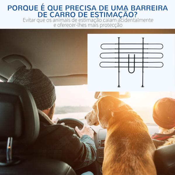 Grade de Segurança de Carro para Cães Ajustável em Largura e Altura 87 - 135x85x120cm Grade Separadora para Porta Malas de Carro Universal Metal Preto