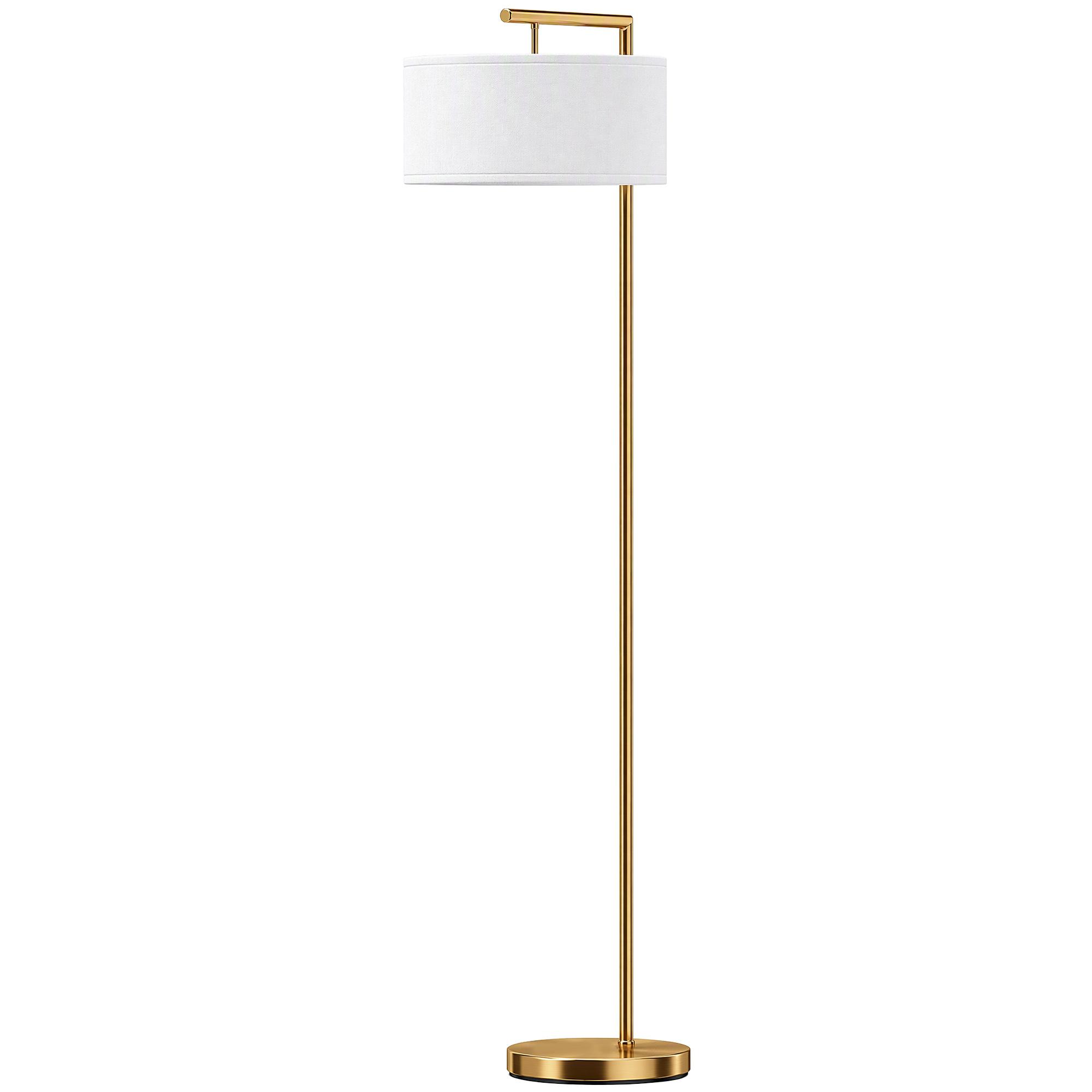 Candeeiro de Pé com Abajur em Tecido, Casquilho E27 (Lâmpada não incluída), Dourado e Branco