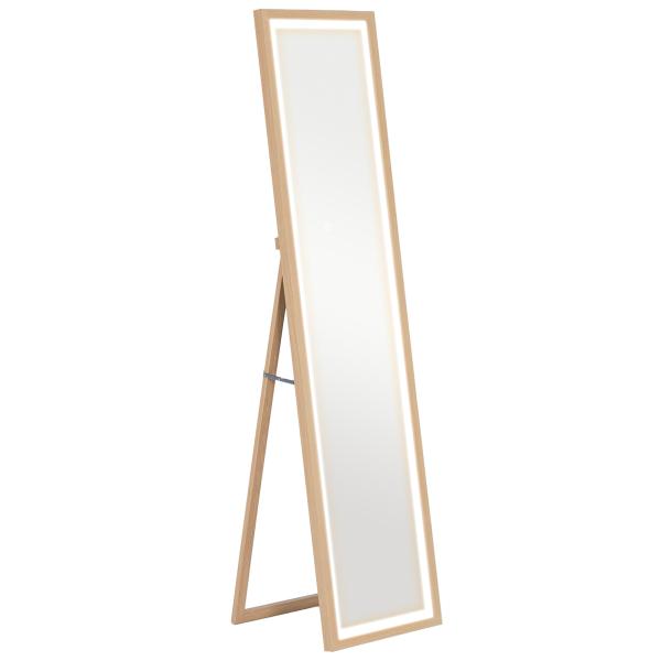 Espelho de Pé com Luz LED 40x160 cm Espelho de Corpo Inteiro com Iluminação de 3 Cores Tátil Função de Memória Madeira