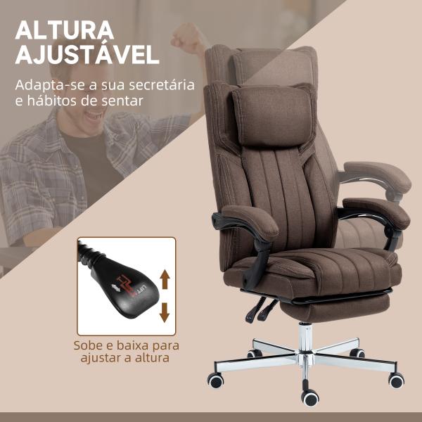 Cadeira de Escritório com 6 Pontos de Massagem por Vibração Reclinável com Altura Ajustável 65x61x101 - 113 cm Castanho Escuro