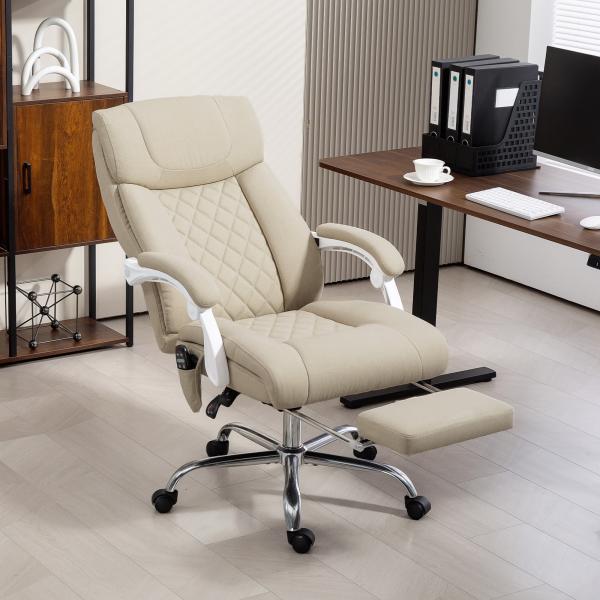 Cadeira de Escritório com Massagem Reclinável Aquecimento Apoio para Pés e Controlo Remoto 66x70x112 - 120 cm Bege