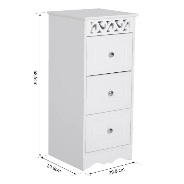 Armário Auxiliar Casa de Banho com 3 Gavetas Móvel de Armazenamento para Casa de Banho Dormitório 29,8x29,8x68,5 cm Branco