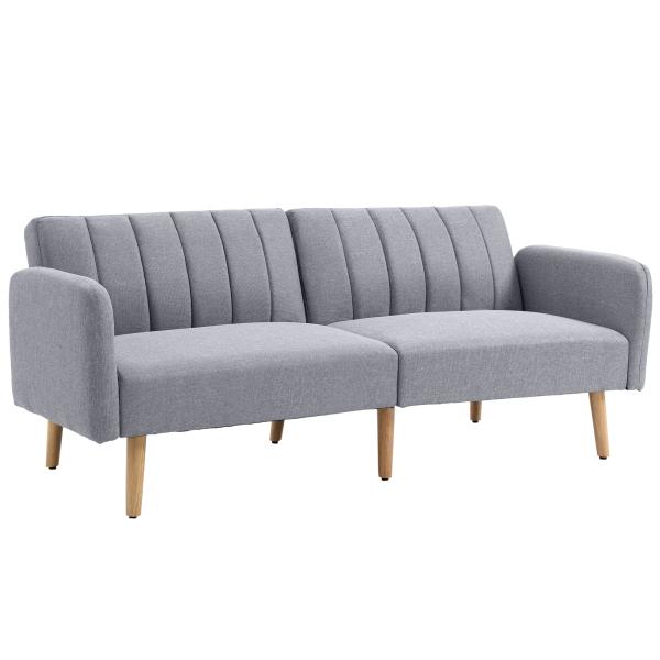 Sofá Cama de 2 Lugares com Encosto Ajustável em 3 Posições Apoio para os Braços Desmontável e Pés de Madeira Sofá Duplo Moderno para Sala de Estar Escritório 173x75x73cm Cinza