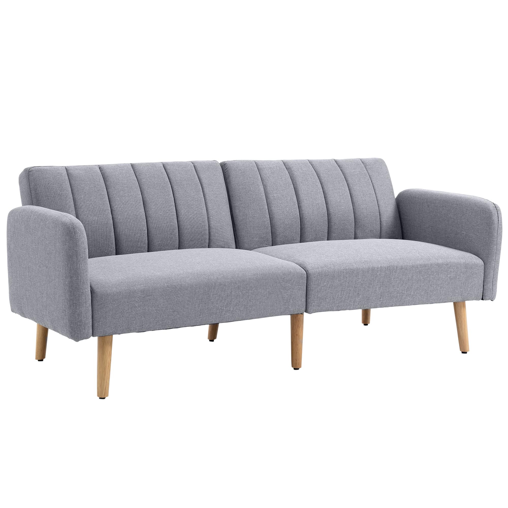 Sofá Cama de 2 Lugares com Encosto Ajustável em 3 Posições Apoio para os Braços Desmontável e Pés de Madeira Sofá Duplo Moderno para Sala de Estar Escritório 173x75x73cm Cinza