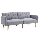 Sofá Cama de 2 Lugares com Encosto Ajustável em 3 Posições Apoio para os Braços Desmontável e Pés de Madeira Sofá Duplo Moderno para Sala de Estar Escritório 173x75x73cm Cinza
