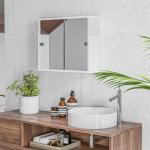 Armário Casa de Banho com Espelho Prateleira Ajustável e Porta de Correr Dupla com Espelho 55x15x45 cm Branco Brilhante