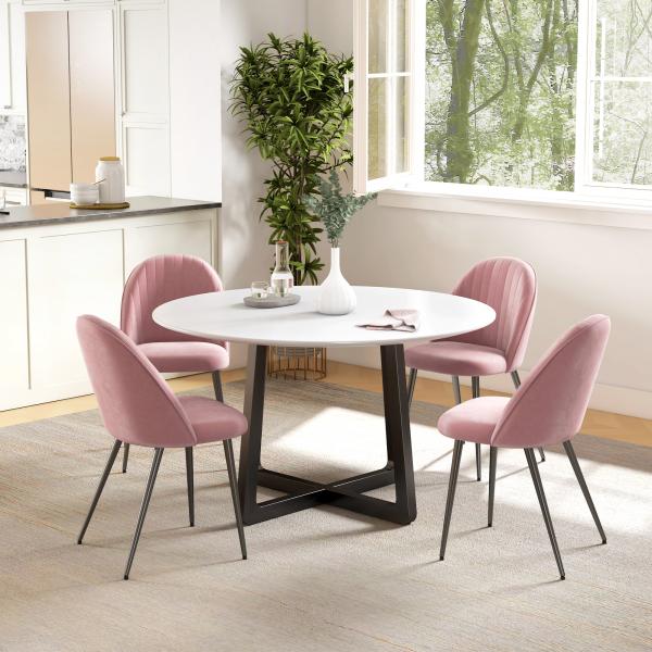 Conjunto de 4 Cadeiras de Sala de Jantar Modernas Cadeiras Estofadas em Veludo com Encosto Alto e Pés de Aço 50x52x83 cm Rosa