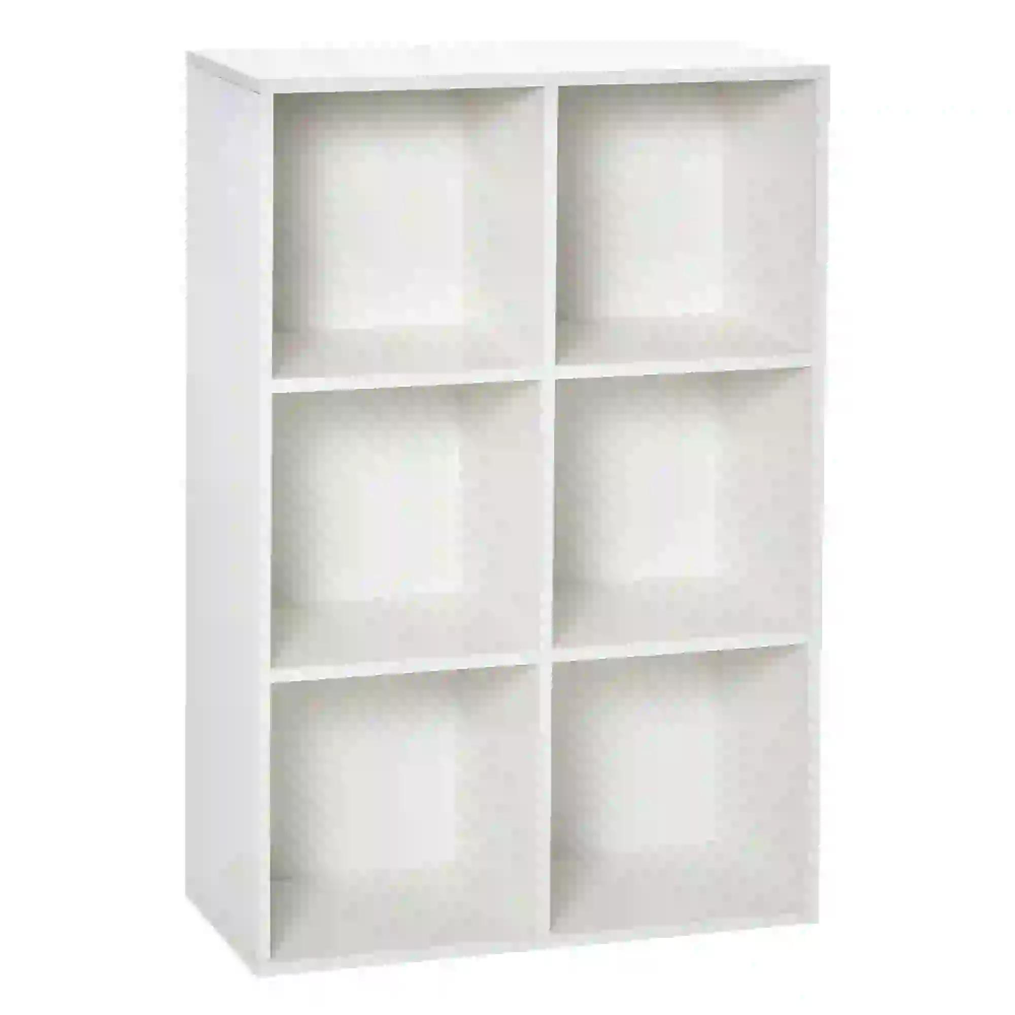 Estante para Livros Estante de Madeira de 3 Níveis com 6 Compartimentos de Armazenamento 65,5x30x97,5 cm Branco