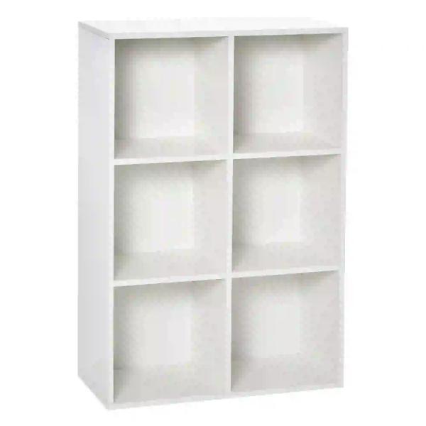 Estante para Livros Estante de Madeira de 3 Níveis com 6 Compartimentos de Armazenamento 65,5x30x97,5 cm Branco