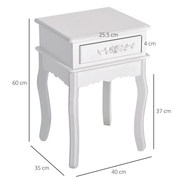 Mesa de Cabeceira com 1 Gaveta Mesa Auxiliar de Madeira para Dormitório Sala de Estar Estilo Moderno 40x35x60cm Branco
