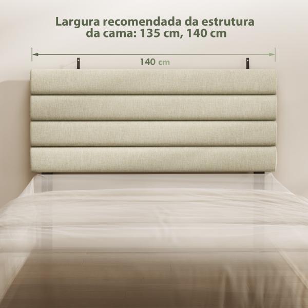 Cabeceira de Cama 140 cm Altura Ajustável em 3 Níveis 106/116/126 cm Estofada em Linho Bege