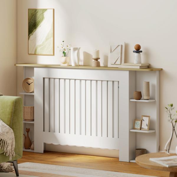 Cobertura para Radiadores com Prateleiras Desenho Moderno de Ripas para Sala de Estar Quarto 152x19x83 cm Branco