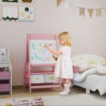Cavalete de Pintura para Crianças 3 em 1 para Crianças acima de 3 Anos com Rolo de Papel e Cestos de Arrumação 54x46x94 cm Rosa
