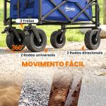 Carrinho de Transporte Dobrável para Jardim com Guiador Telescópico Capacidade 100 kg 99x57x77 - 100 cm Azul Escuro