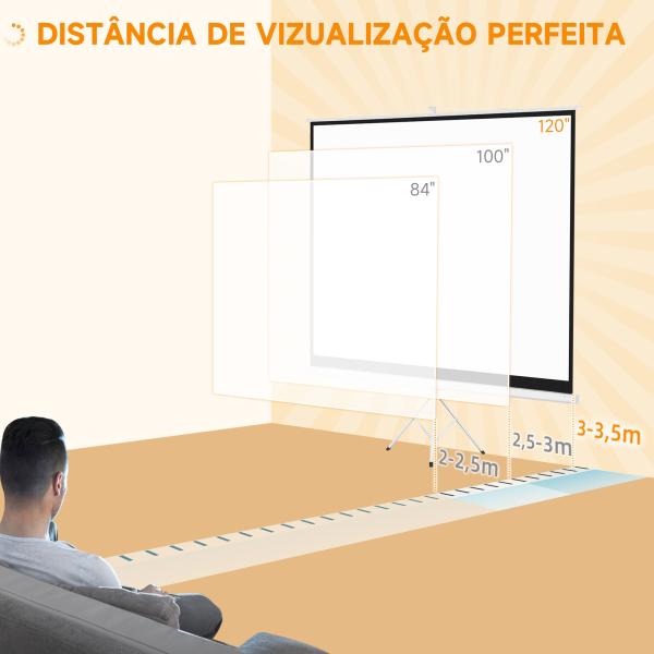 Tela de Projeção Manual com Suporte 120 Polegadas Formato 4:3 com Altura Ajustável 244x183 cm Branco