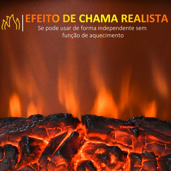 Lareira Elétrica Portátil 1000/2000W com Simulação de Chama Termostato Ajustável e Proteção de Superaquecimento para Salas de até 25m² 36,5x24x41,5cm Branco