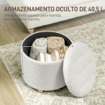 Puff de Armazenamento Banco de Armazenamento Redondo 40,5L 45x45x41 cm Estofado em Borreguito Banco Apoia - Pés Branco