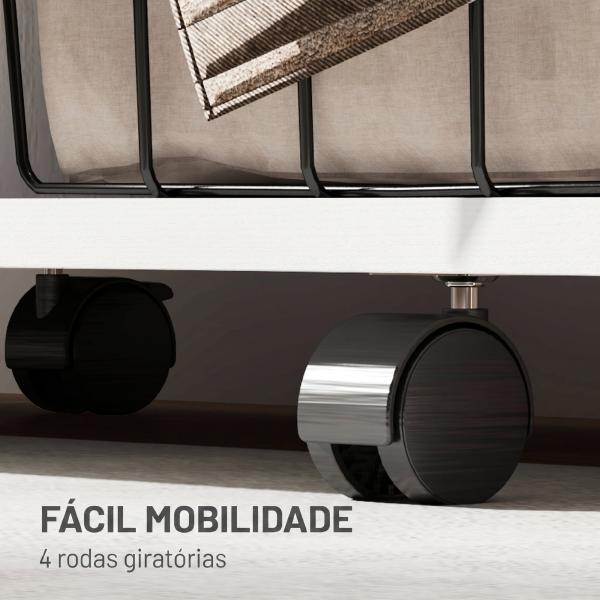Roupeiro com Rodas, Cortina, Barra para Pendurar Roupa e 3 Prateleiras Abertas para Quarto, 80x40x128 cm, Branco