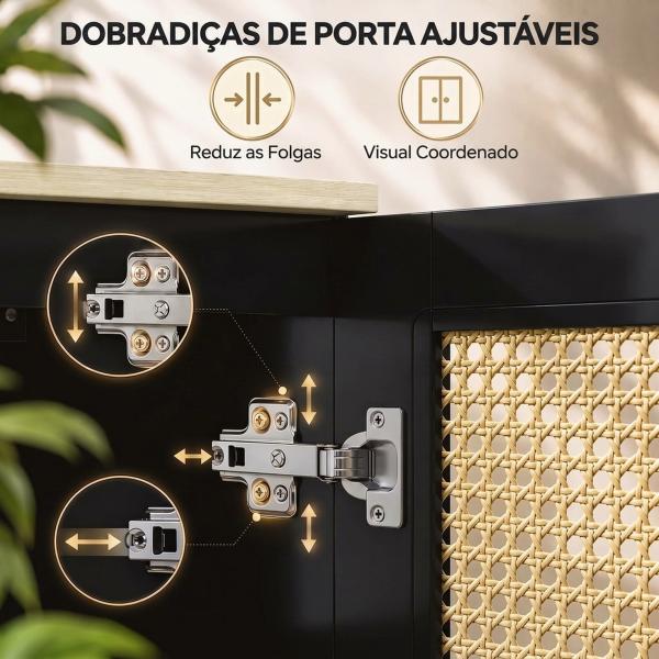 Cobertura para Radiador com 2 Portas em Rotim para Sala de Estar e Quarto 78x19x75 cm Preta
