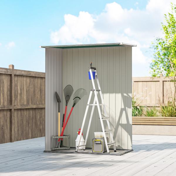 Abrigo de Jardim 142x84x189cm Abrigo de Jardim de Aço Galvanizado com Porta Fechadura e Orifícios de Drenagem para Armazenamento de Ferramentas Verde