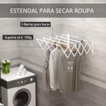 Estendal de Parede Extensível de 63,5cm de Metal com 5 Barras para Interior e Exterior Carga 10kg 63,5x60x20cm Branco