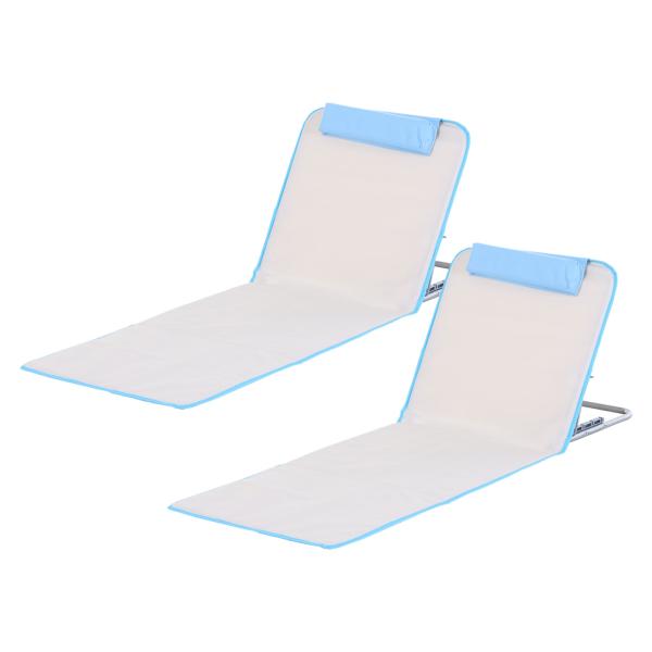 Conjunto de 2 Esteiras de Praia com Encosto Reclinável em 5 Níveis Bolsa de Transporte e Apoio de Cabeça 48x134x33 - 43 cm Branco Creme