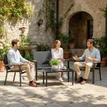 Conjunto de Jardim Exterior de 4 Peças com Sofá de 2 Lugares 2 Cadeiras e Mesa de Vidro Temperado Tecido Textilene Preto
