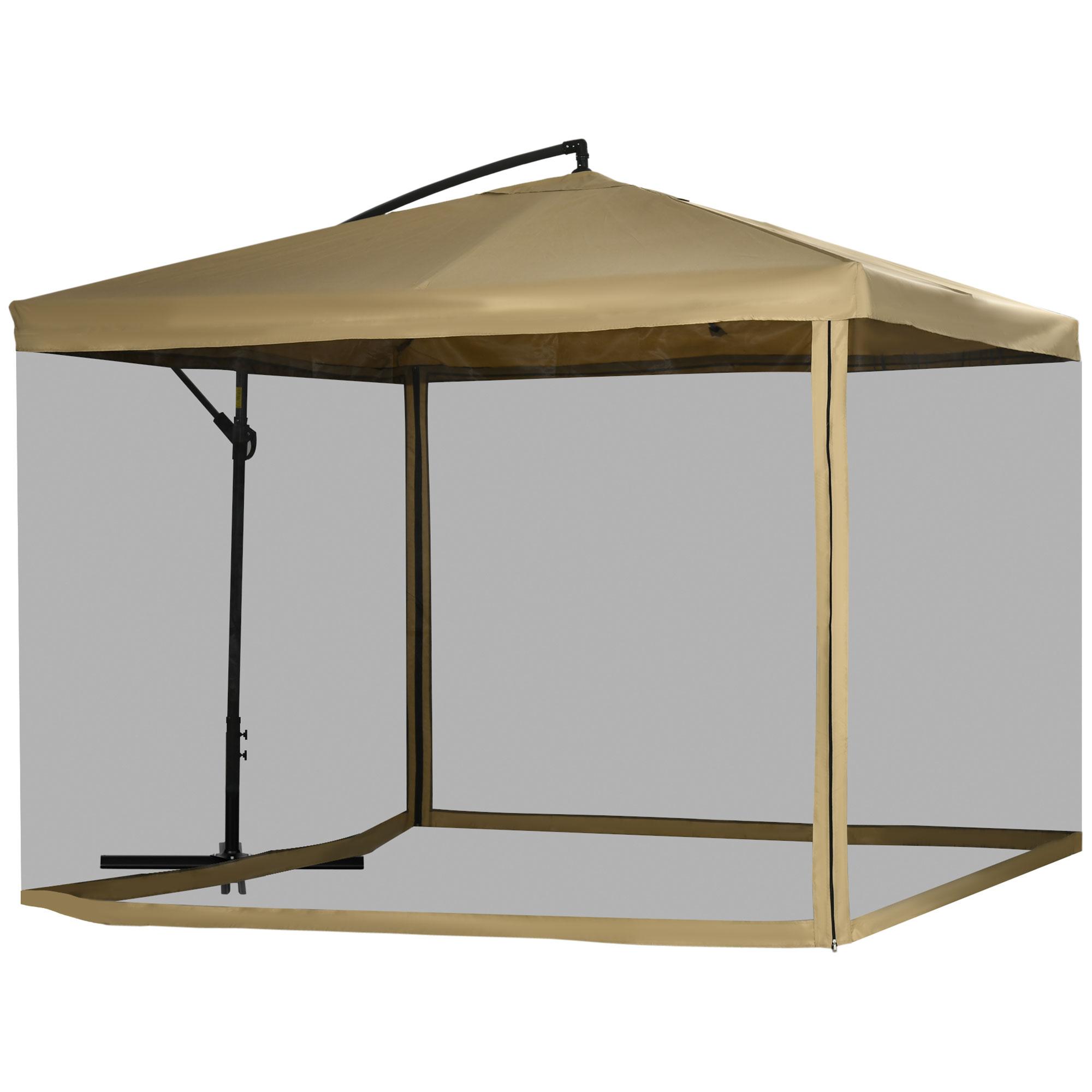 Chapéu de Sol de Jardim Chapéu de Sol Excêntrico com Rede Mosquiteira Manivela e Base Cruzada 295x295x260 cm Bege