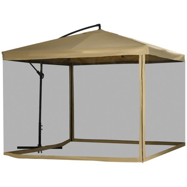 Chapéu de Sol de Jardim Chapéu de Sol Excêntrico com Rede Mosquiteira Manivela e Base Cruzada 295x295x260 cm Bege