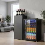 Frigorífico de Bebidas 70 L com Porta de Vidro Duplo Iluminação LED 2 Prateleiras Ajustáveis para 70 Latas