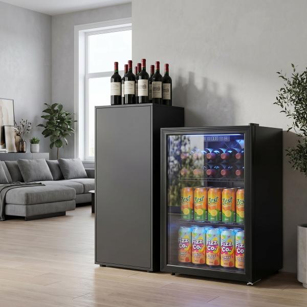 Frigorífico de Bebidas 70 L com Porta de Vidro Duplo Iluminação LED 2 Prateleiras Ajustáveis para 70 Latas